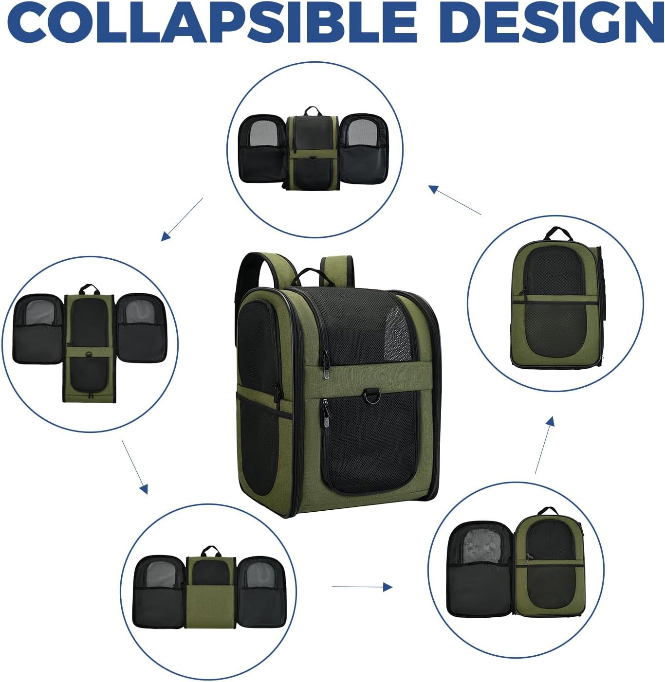 Dog & Cat Carrier Backpack for 4-15Lb Pets - Ventilated Safe Design with Padded Back Support, Breathable Mesh Pet Backpack for Hiking, Travel, Outdoor (Green)