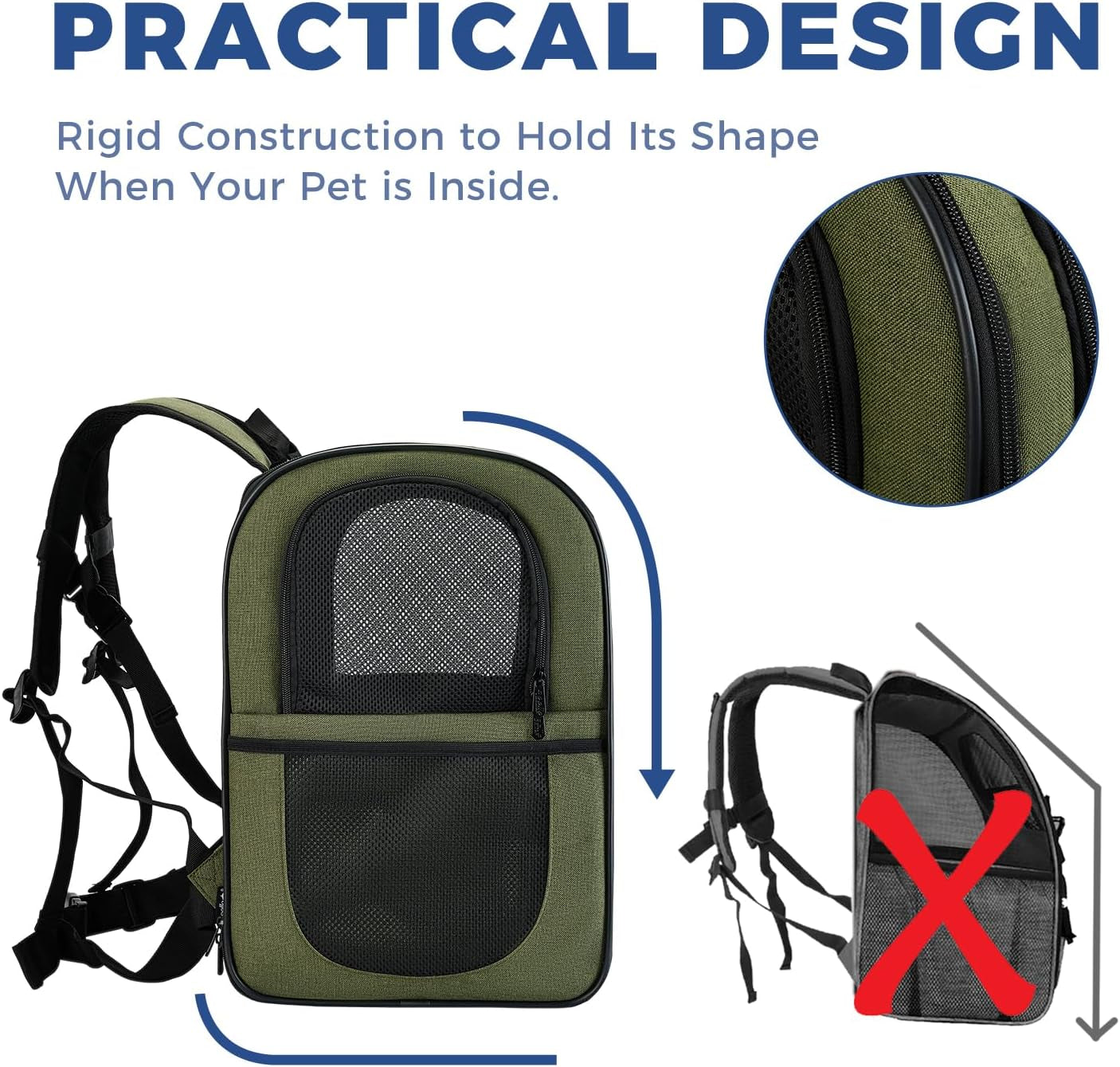 Dog & Cat Carrier Backpack for 4-15Lb Pets - Ventilated Safe Design with Padded Back Support, Breathable Mesh Pet Backpack for Hiking, Travel, Outdoor (Green)