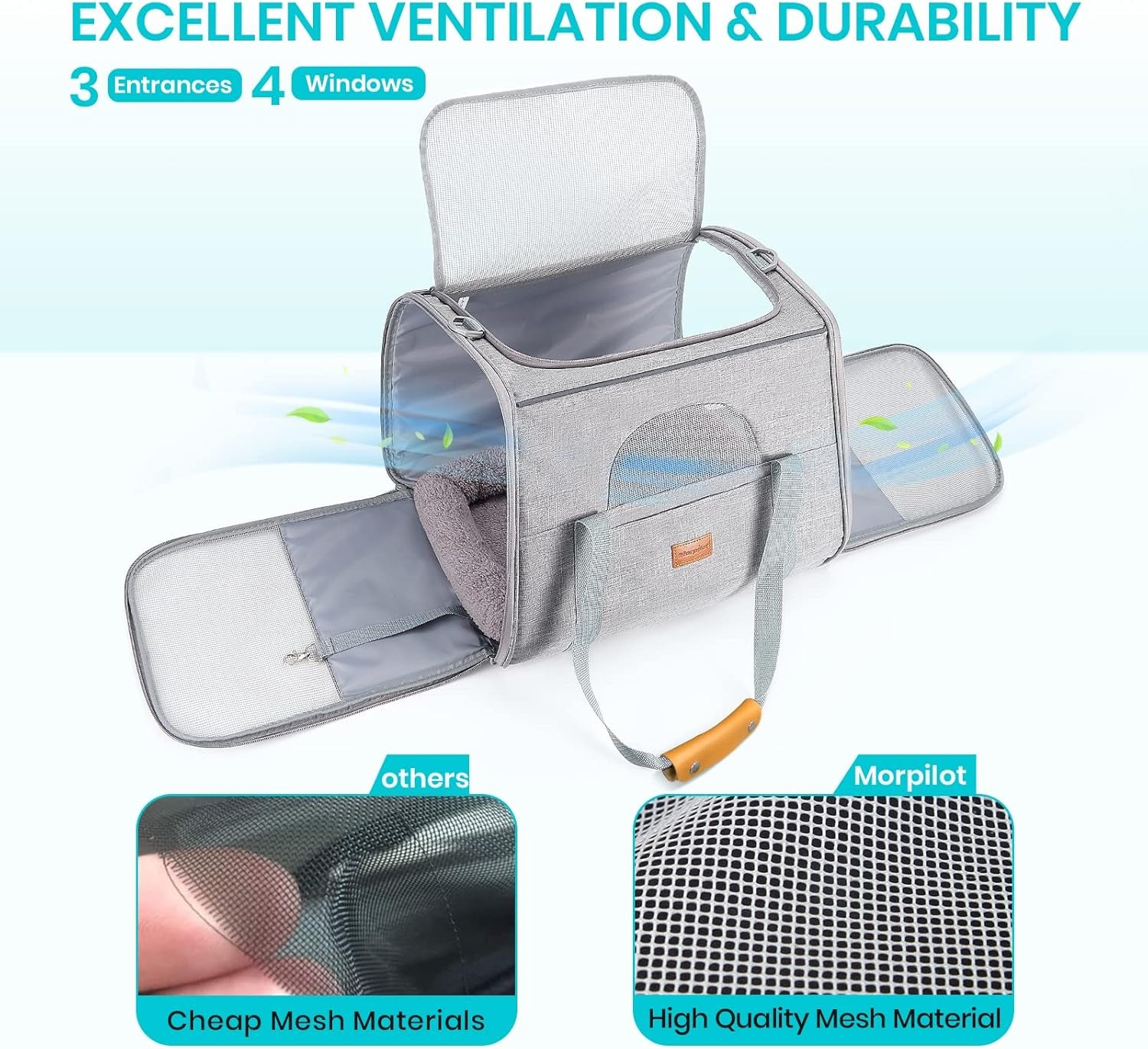 Cat Carrier, Airline Approved Pet Carrier, Portable Dog Bag Carrier, Breathable Small Pet Carrier Travel Cage with Adjustable Shoulder Strap and Pet Bowl Light Grey