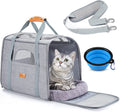 Cat Carrier, Airline Approved Pet Carrier, Portable Dog Bag Carrier, Breathable Small Pet Carrier Travel Cage with Adjustable Shoulder Strap and Pet Bowl Light Grey