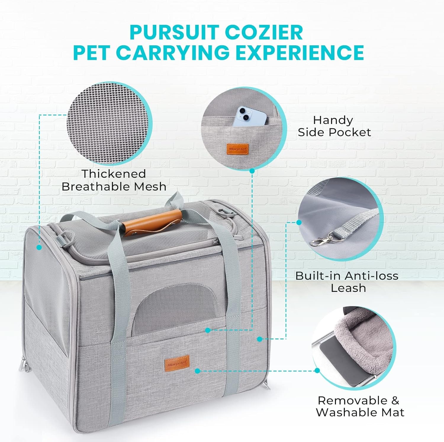 Cat Carrier, Airline Approved Pet Carrier, Portable Dog Bag Carrier, Breathable Small Pet Carrier Travel Cage with Adjustable Shoulder Strap and Pet Bowl Light Grey